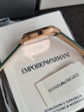 Emporio Armani Women’s Quartz Green Leather Strap Black Mother of Pearl Dial 24mm Watch AR11149