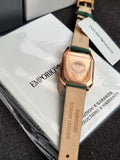 Emporio Armani Women’s Quartz Green Leather Strap Black Mother of Pearl Dial 24mm Watch AR11149