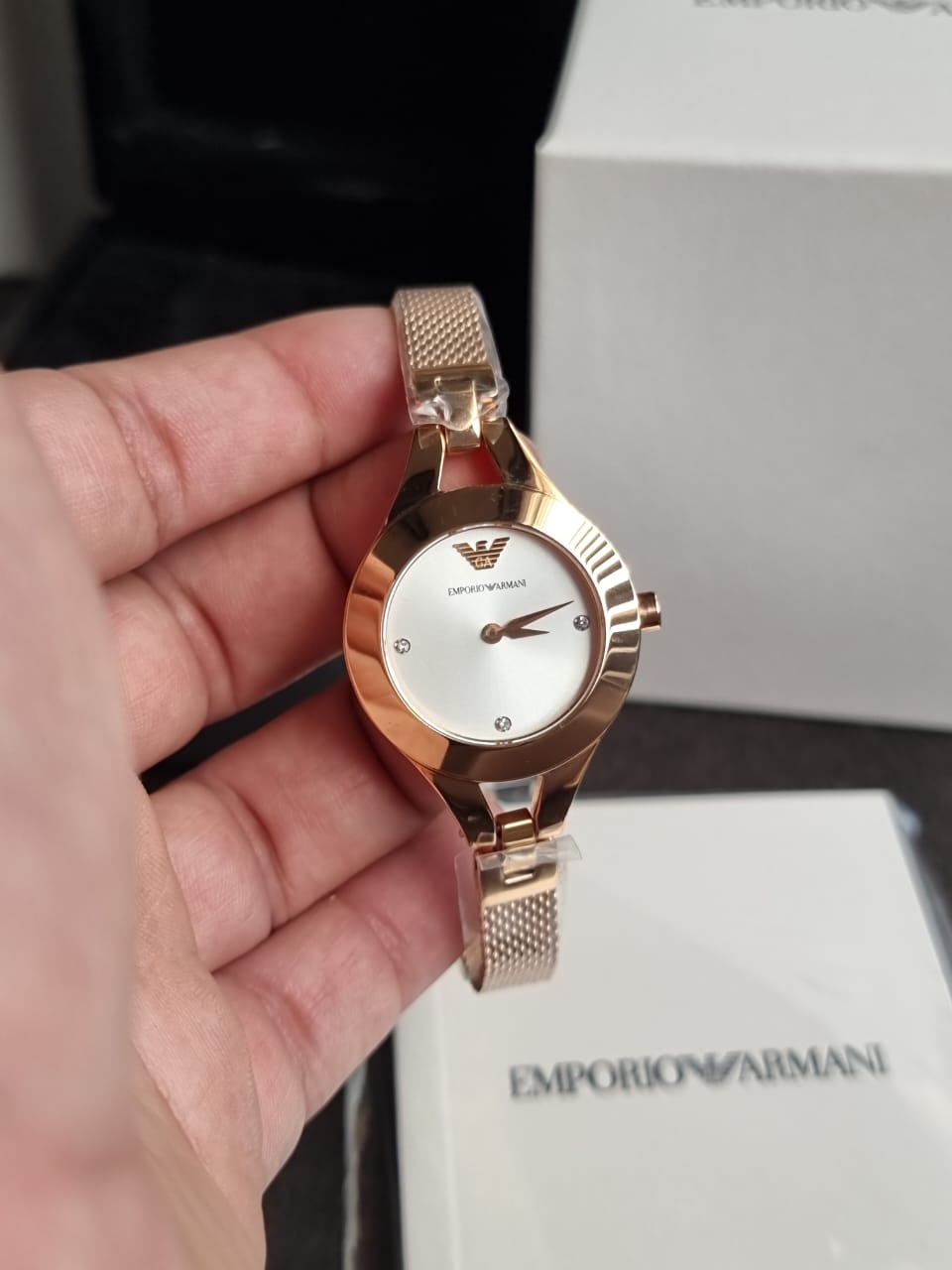 EMPORIO ARMANI Classic Rose Gold Stainless Steel Silver Dial Quartz Watch for Ladies - AR7362