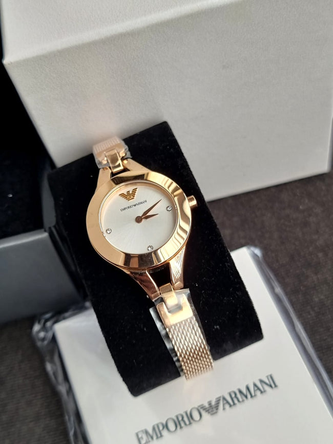 EMPORIO ARMANI Classic Rose Gold Stainless Steel Silver Dial Quartz Watch for Ladies - AR7362 Hover Image