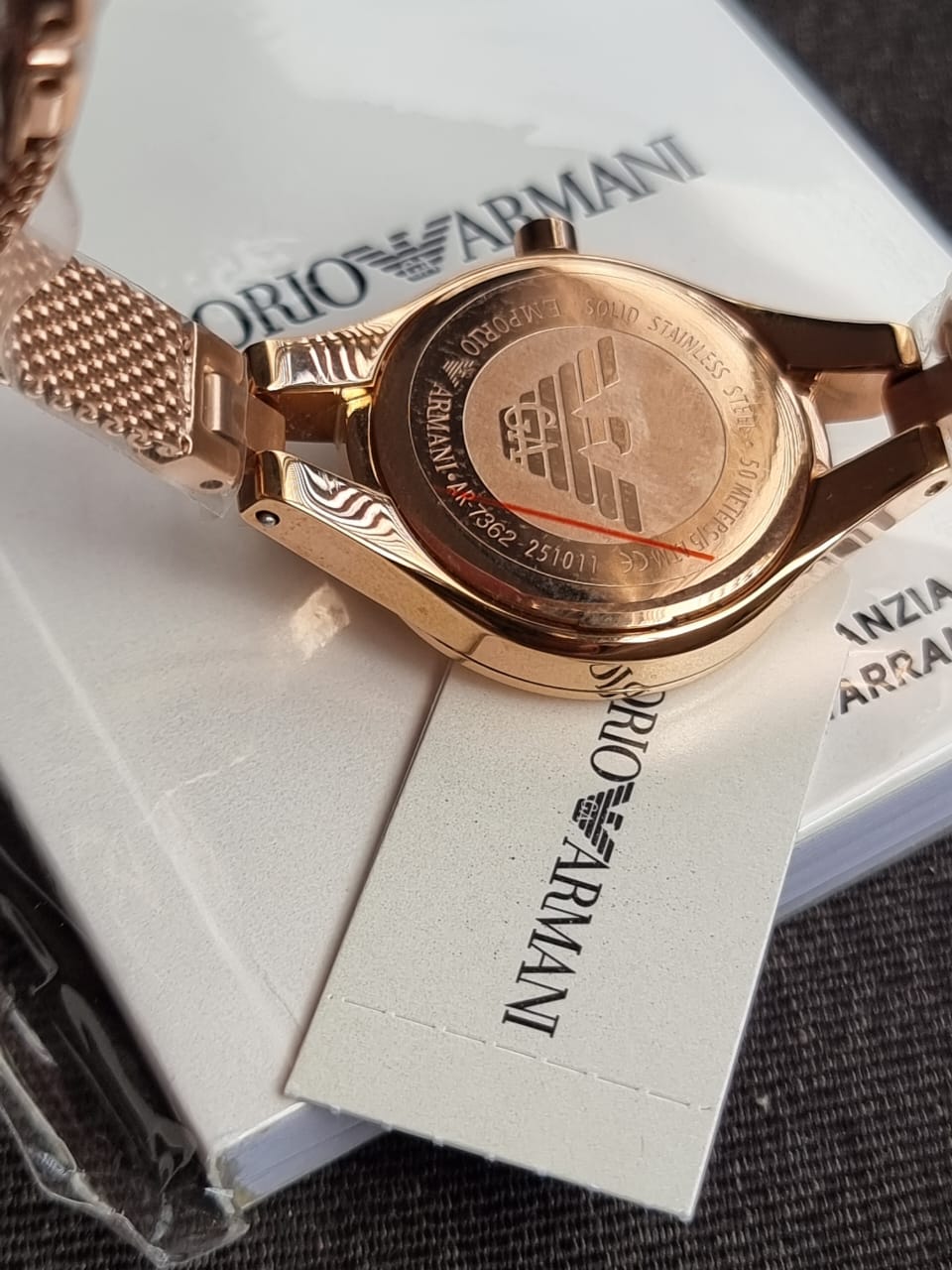 EMPORIO ARMANI Classic Rose Gold Stainless Steel Silver Dial Quartz Watch for Ladies - AR7362