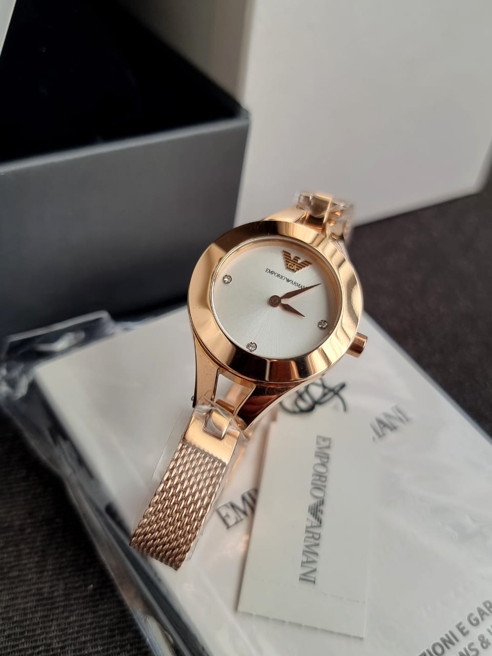 EMPORIO ARMANI Classic Rose Gold Stainless Steel Silver Dial Quartz Watch for Ladies - AR7362