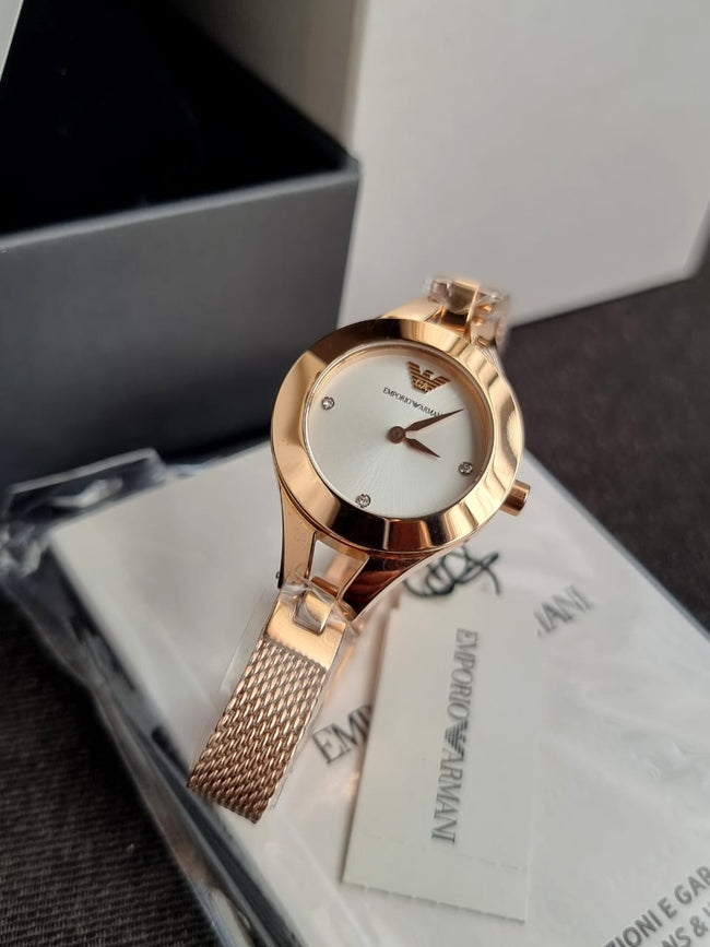 EMPORIO ARMANI Classic Rose Gold Stainless Steel Silver Dial Quartz Watch for Ladies - AR7362 Main Image