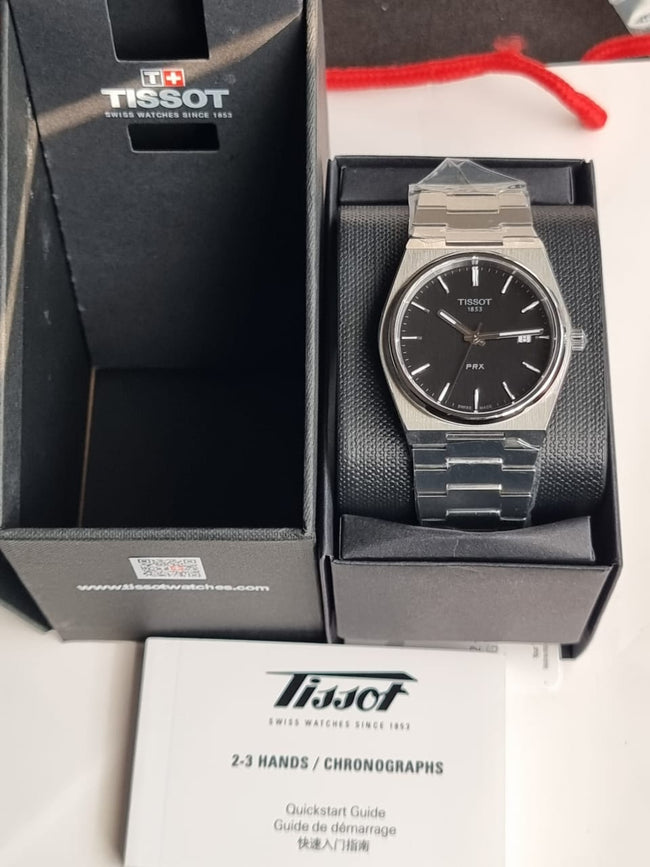 Tissot PRX Silver Stainless Steel Black Dial Quartz Watch for Men’s – T137.410.11.051.00 Hover Image