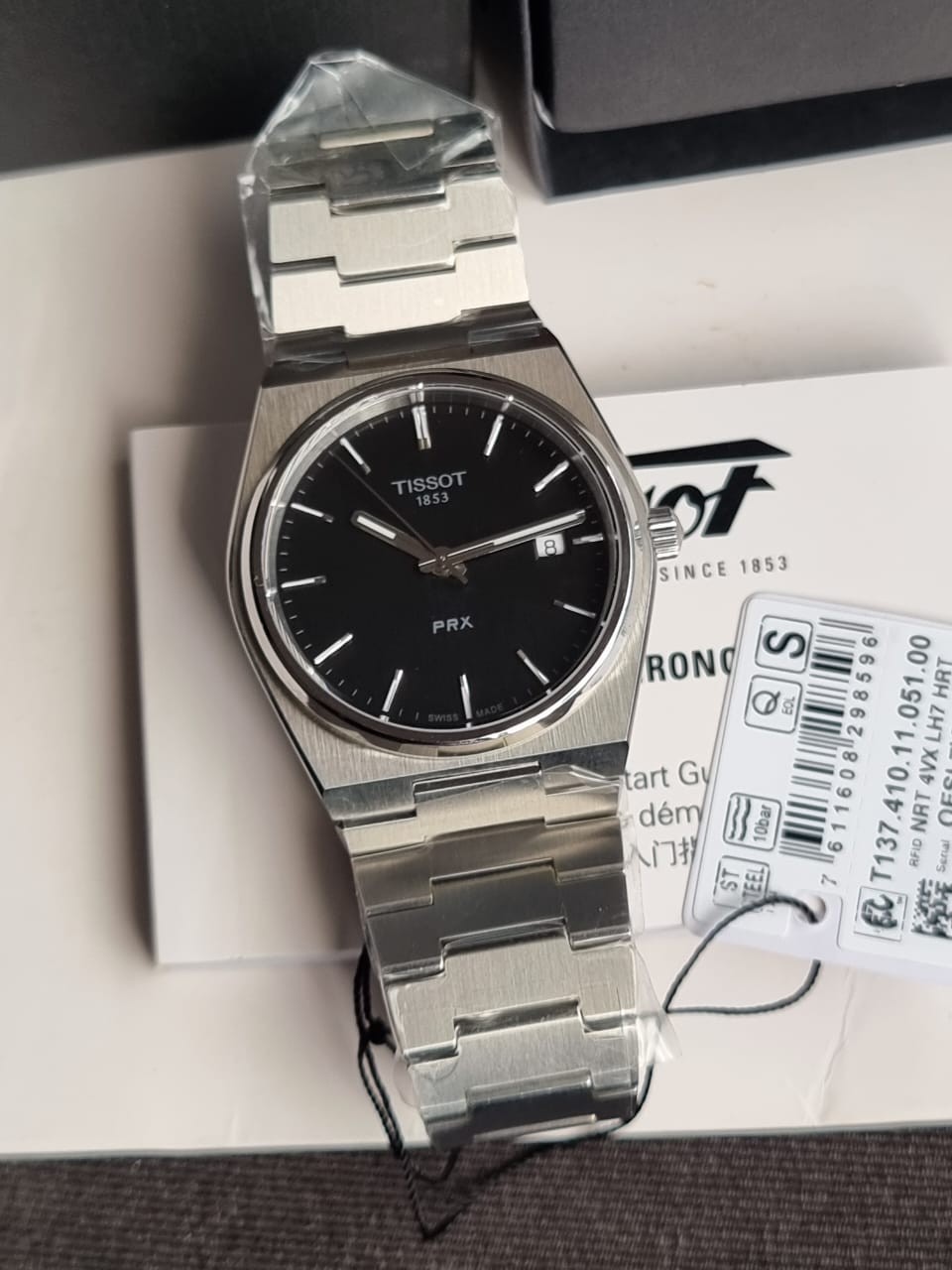Tissot PRX Silver Stainless Steel Black Dial Quartz Watch for Men’s – T137.410.11.051.00