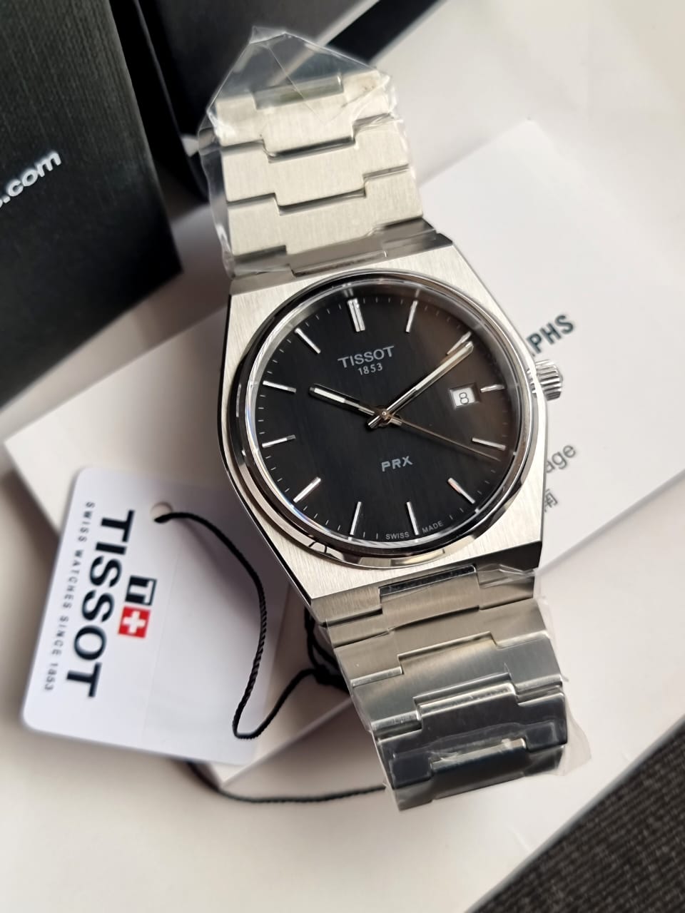 Tissot PRX Silver Stainless Steel Black Dial Quartz Watch for Men’s – T137.410.11.051.00