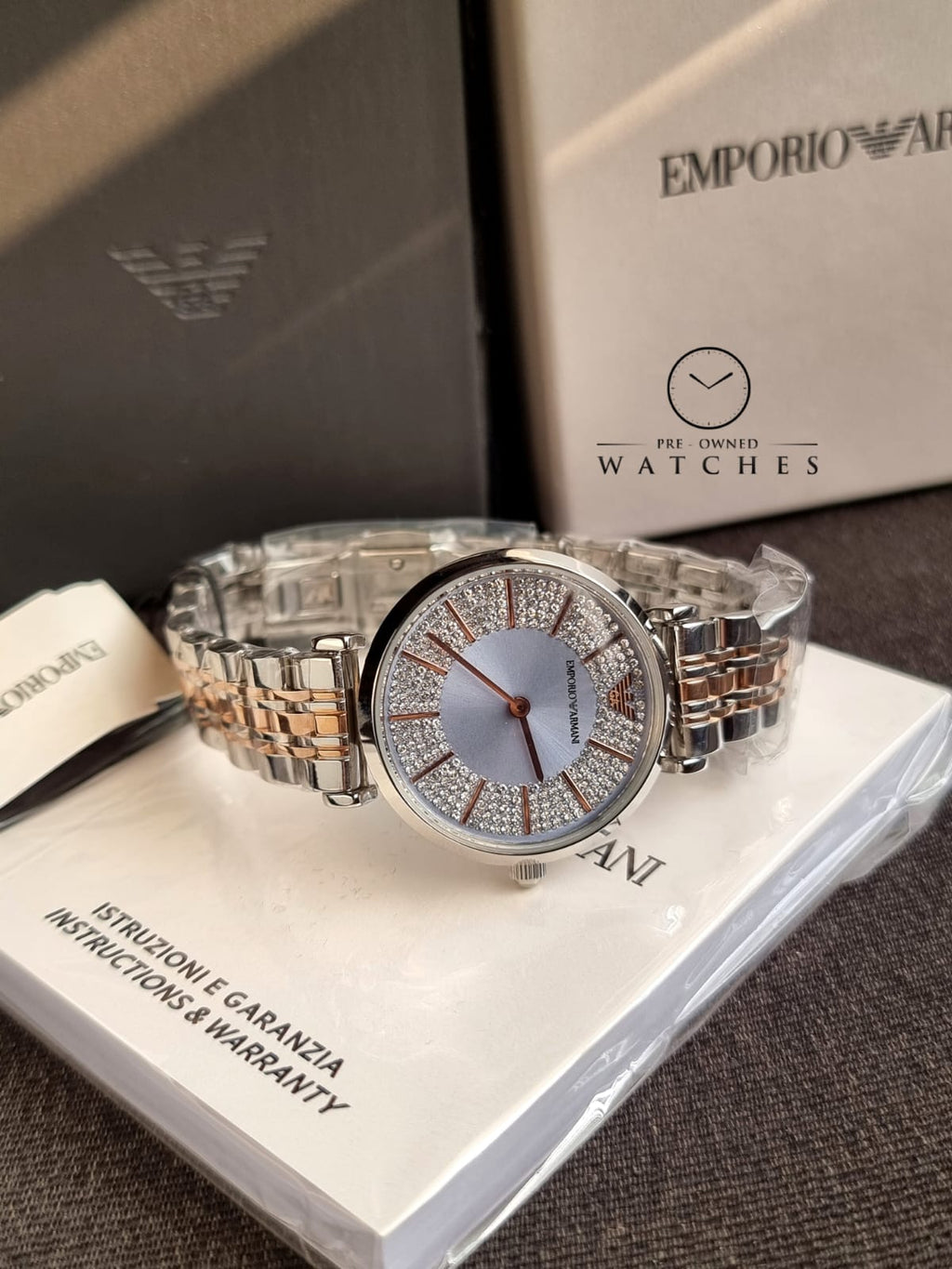 Emporio Armani Women’s Quartz Silver Stainless Steel Blue Dial 32mm Watch AR11594