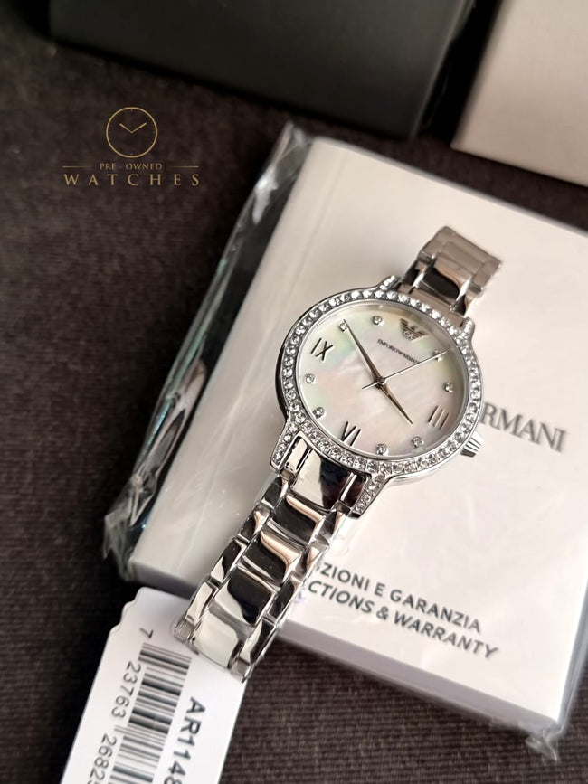 Emporio Armani Cleo Silver Stainless Steel Mother Of Pearl Dial Quartz Watch for Ladies - AR11484 Hover Image