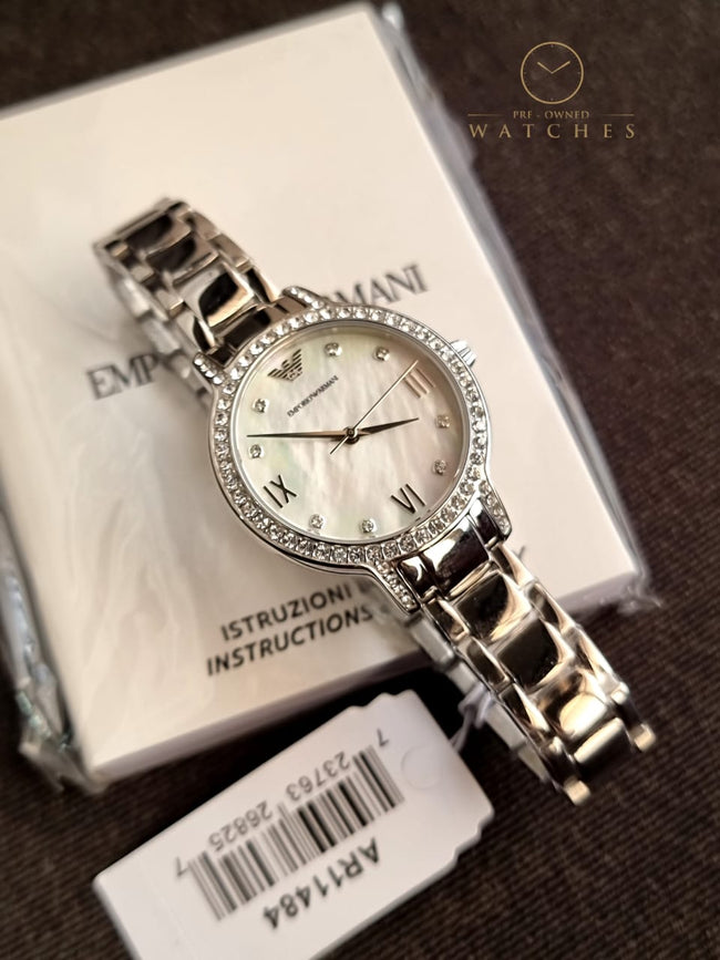 Emporio Armani Cleo Silver Stainless Steel Mother Of Pearl Dial Quartz Watch for Ladies - AR11484 Main Image