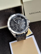 Michael Kors Men’s Quartz Black Silicone & Leather Strap Black Dial 45mm Watch MK8850