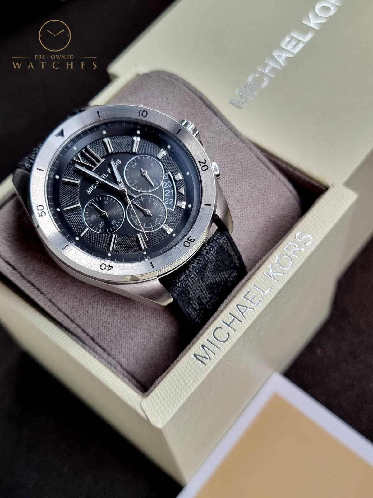 Michael Kors Men’s Quartz Black Silicone & Leather Strap Black Dial 45mm Watch MK8850