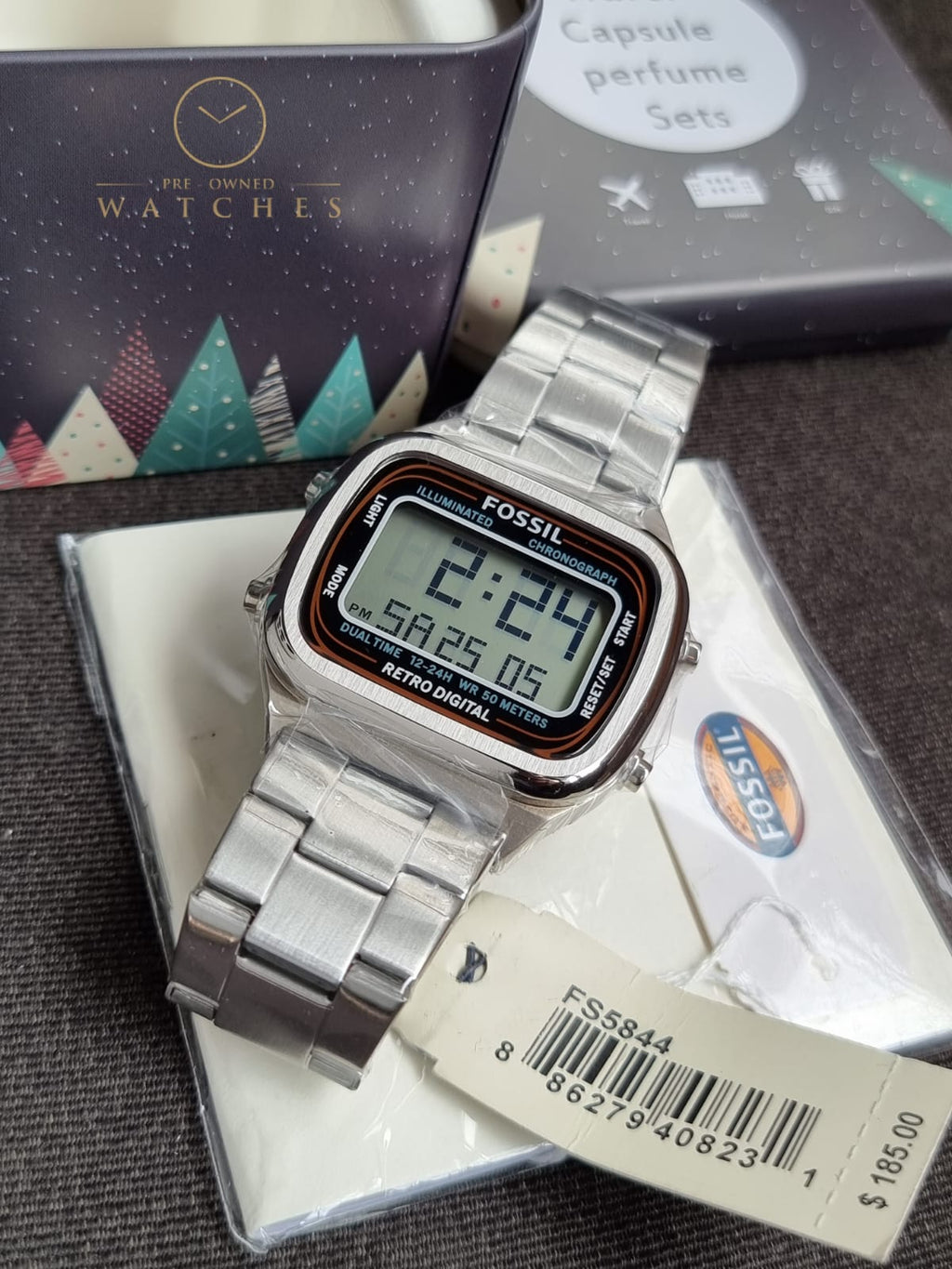 Fossil Retro Digital Silver Stainless Steel Positive Display Dial Digital Watch for Gents - FS5844
