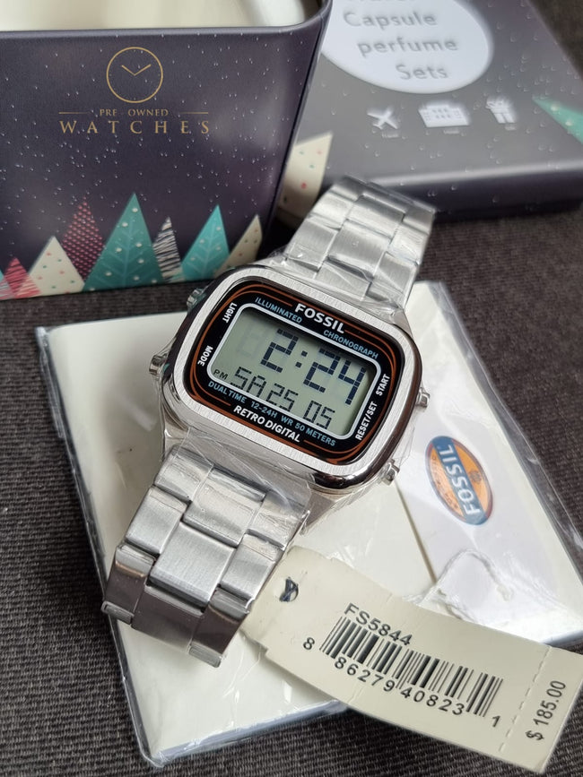 Fossil Retro Digital Silver Stainless Steel Positive Display Dial Digital Watch for Gents - FS5844 Main Image