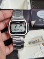 Fossil Retro Digital Silver Stainless Steel Positive Display Dial Digital Watch for Gents - FS5844