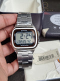 Fossil Retro Digital Silver Stainless Steel Positive Display Dial Digital Watch for Gents - FS5844