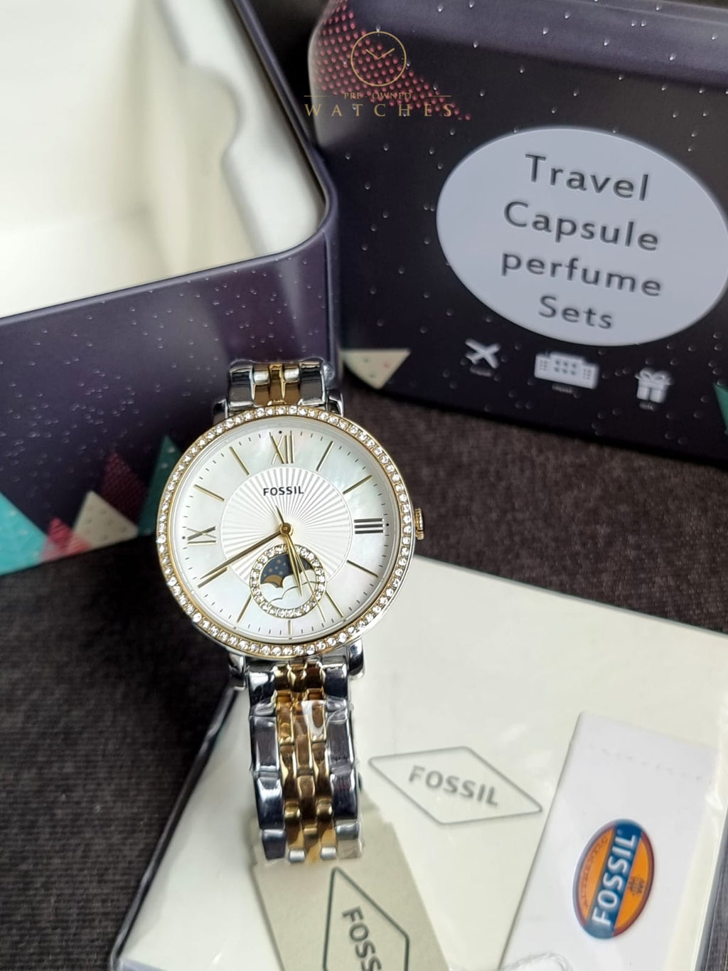 Jacqueline Sun Moon Multifunction Rose Gold-Tone Stainless Steel Watch