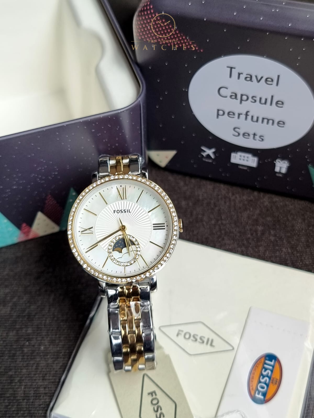 Jacqueline Sun Moon Multifunction Rose Gold-Tone Stainless Steel Watch