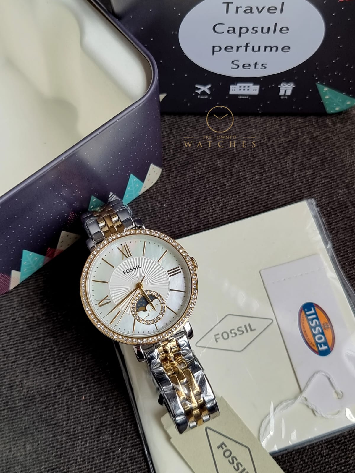 Jacqueline Sun Moon Multifunction Rose Gold-Tone Stainless Steel Watch