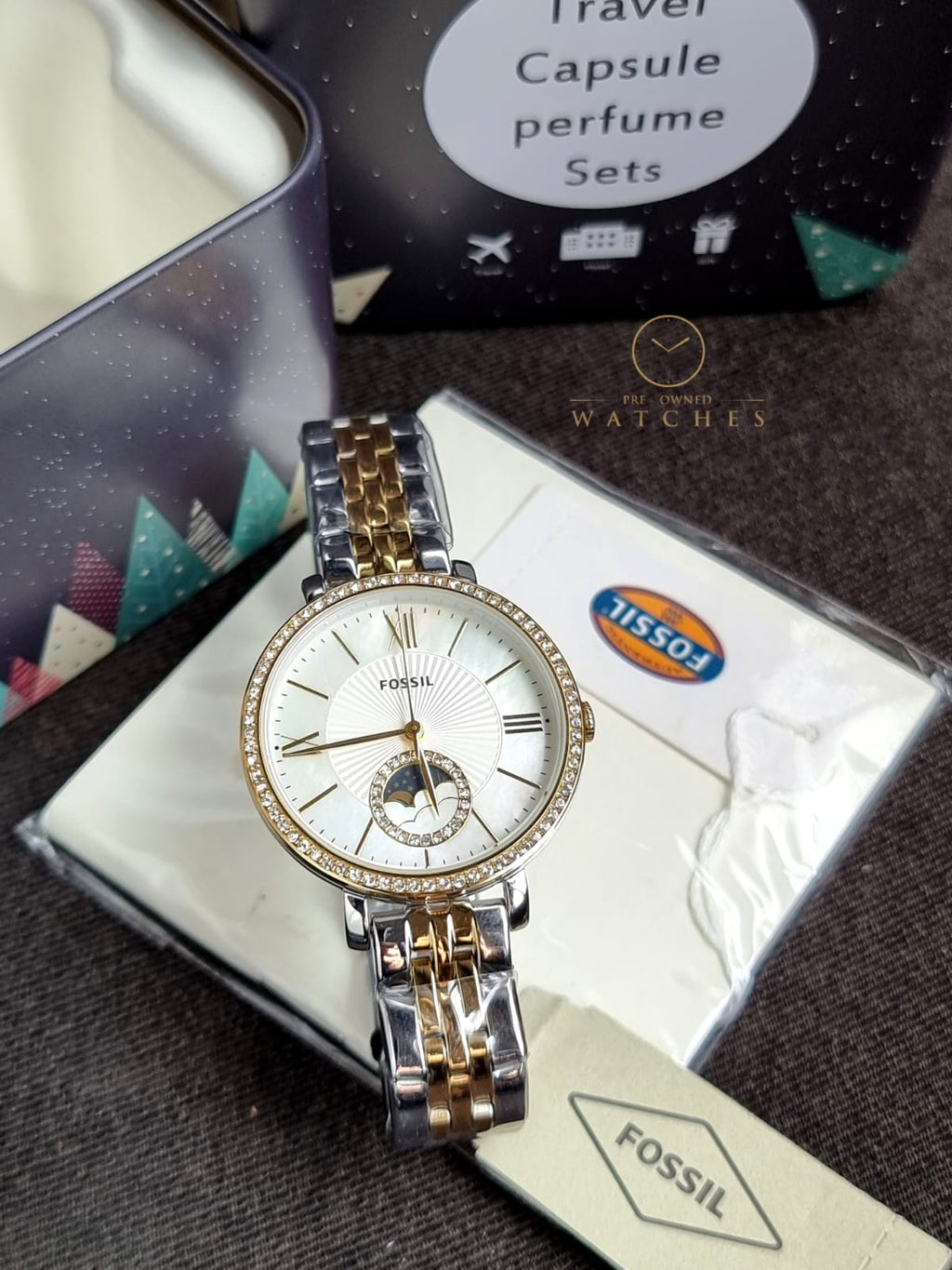 Jacqueline Sun Moon Multifunction Rose Gold-Tone Stainless Steel Watch