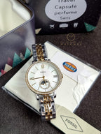 Jacqueline Sun Moon Multifunction Rose Gold-Tone Stainless Steel Watch