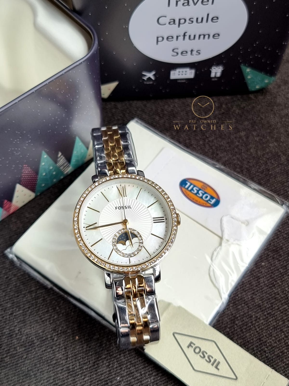Jacqueline Sun Moon Multifunction Rose Gold-Tone Stainless Steel Watch