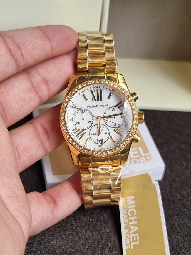Michael Kors Women’s Quartz Gold Stainless Steel Mother Of Pearl Dial 38mm Watch MK7241 Main Image