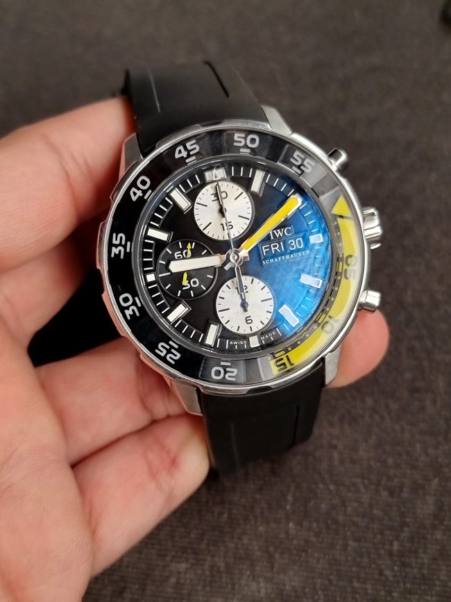 IWC Aquatimer Chronograph Day-Date Automatic Black & Yellow Edition 44mm Rare IW376702 Hover Image