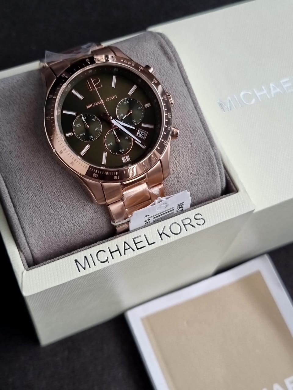 Michael Kors Women’s Quartz Rose Gold Stainless Steel Green Dial 40mm Watch MK7412