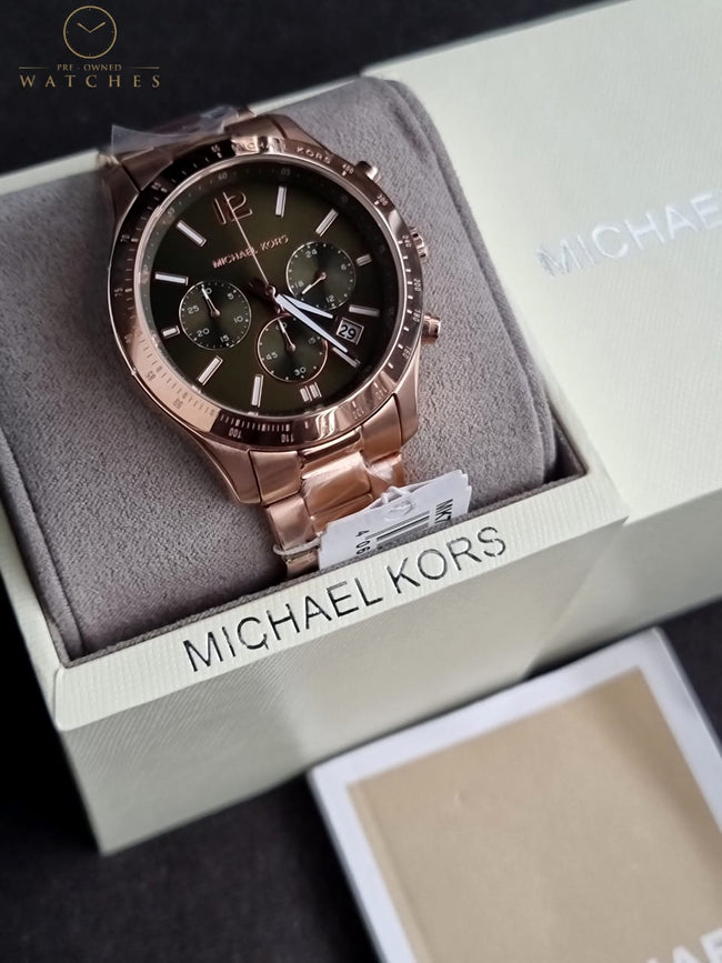 Michael Kors Women’s Quartz Rose Gold Stainless Steel Green Dial 40mm Watch MK7412 Main Image