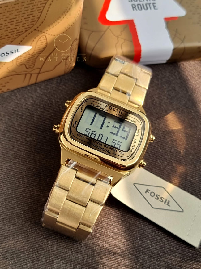 Fossil Retro Digital Gold Stainless Steel Positive Display Dial Digital Watch for Gents - FS5843 Hover Image