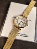 Emporio Armani Gianni T-Bar Gold Mesh Bracelet Mother Of Pearl Dial Quartz Watch for Ladies - AR11321