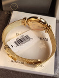 Emporio Armani Gianni T-Bar Gold Mesh Bracelet Mother Of Pearl Dial Quartz Watch for Ladies - AR11321