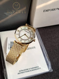 Emporio Armani Gianni T-Bar Gold Mesh Bracelet Mother Of Pearl Dial Quartz Watch for Ladies - AR11321