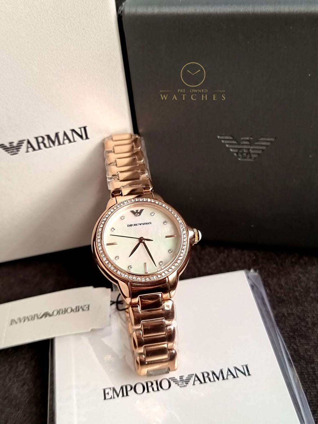 Emporio Armani Women’s Quartz Rose Gold Stainless Steel Mother Of Pearl Dial 32mm Watch AR11523