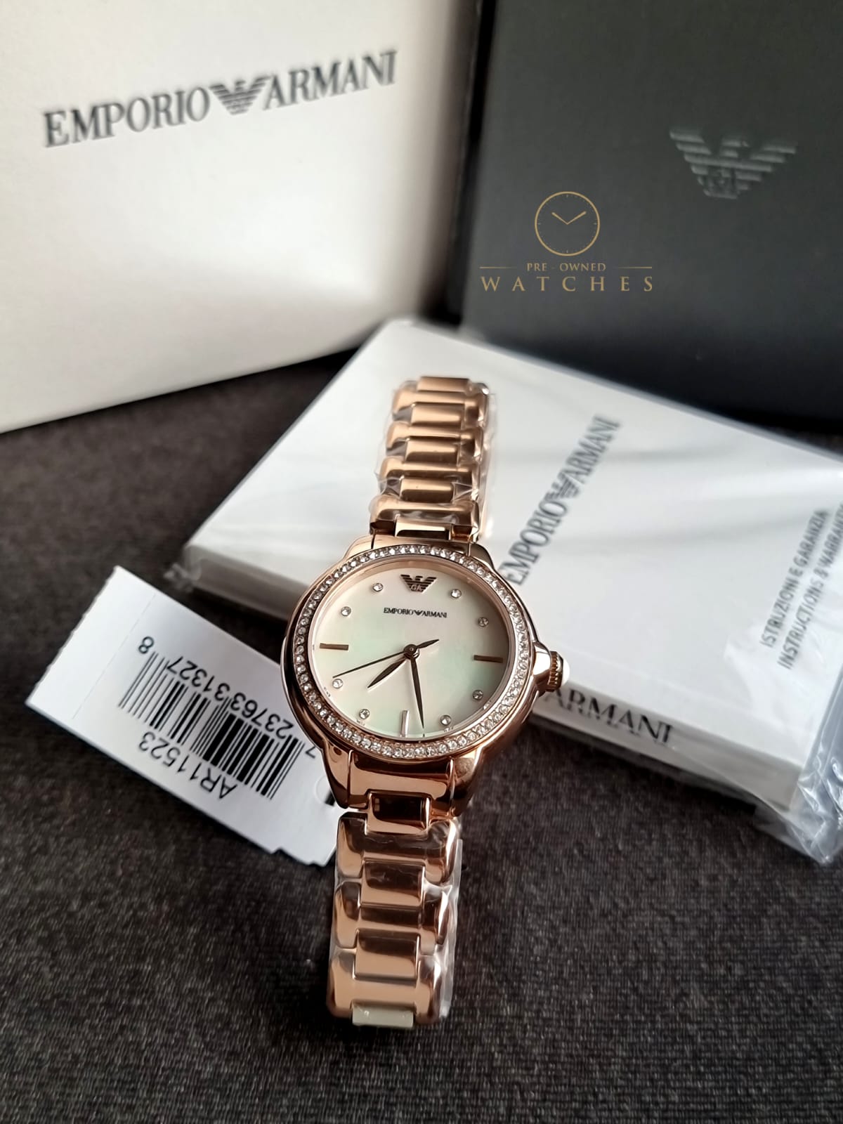Emporio Armani Women’s Quartz Rose Gold Stainless Steel Mother Of Pearl Dial 32mm Watch AR11523