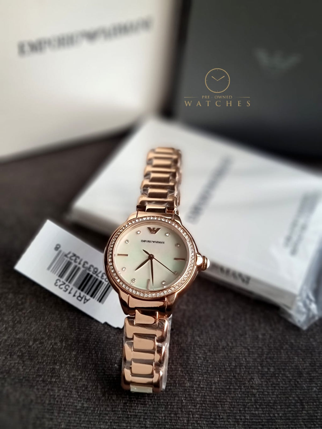Emporio Armani Women’s Quartz Rose Gold Stainless Steel Mother Of Pearl Dial 32mm Watch AR11523
