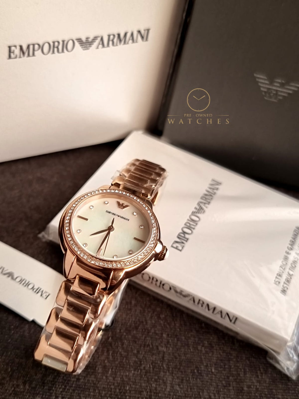Emporio Armani Women’s Quartz Rose Gold Stainless Steel Mother Of Pearl Dial 32mm Watch AR11523