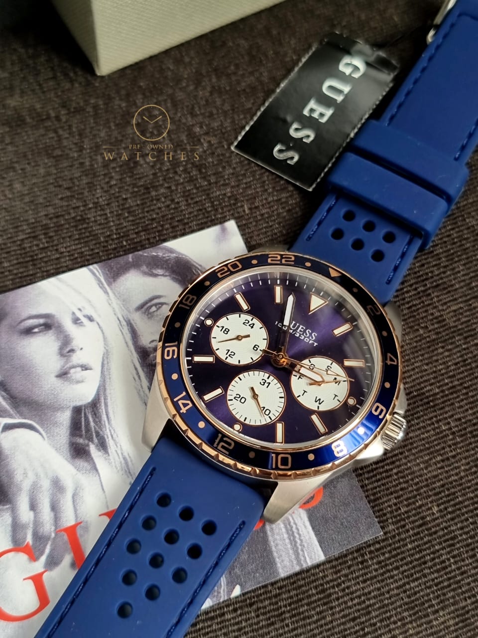 Guess Mens Multi Dial Watch with Silicone Strap, Blue, 44 mm, W1108G4