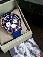 Guess Mens Multi Dial Watch with Silicone Strap, Blue, 44 mm, W1108G4