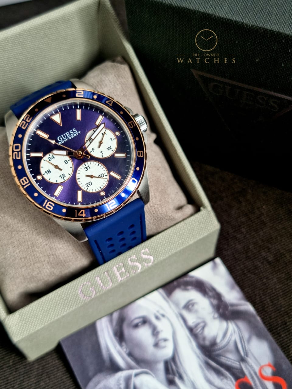 Guess Mens Multi Dial Watch with Silicone Strap, Blue, 44 mm, W1108G4