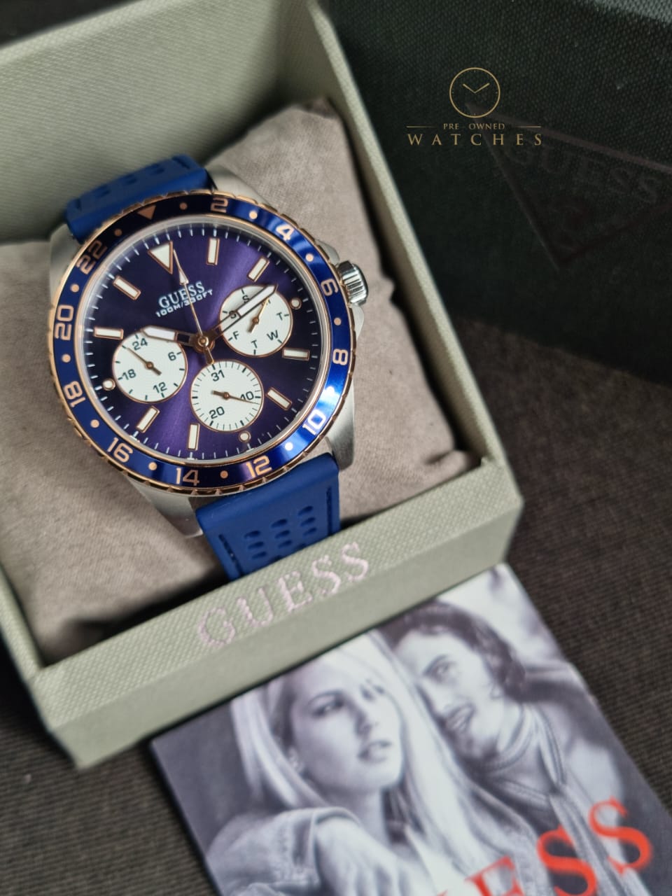 Guess Mens Multi Dial Watch with Silicone Strap, Blue, 44 mm, W1108G4