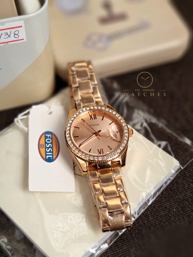 FOSSIL Scarlette Crystal Rose Dial Ladies Watch ES4318 Hover Image