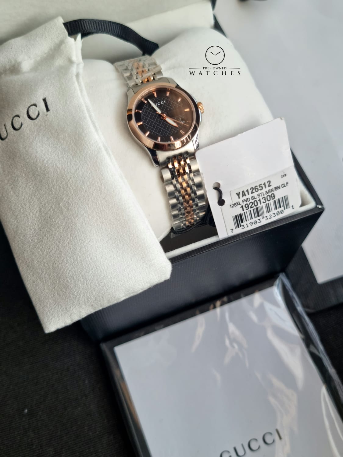Gucci Women’s Analog Quartz Stainless Steel Swiss Made Black Dial 27mm Watch YA126512