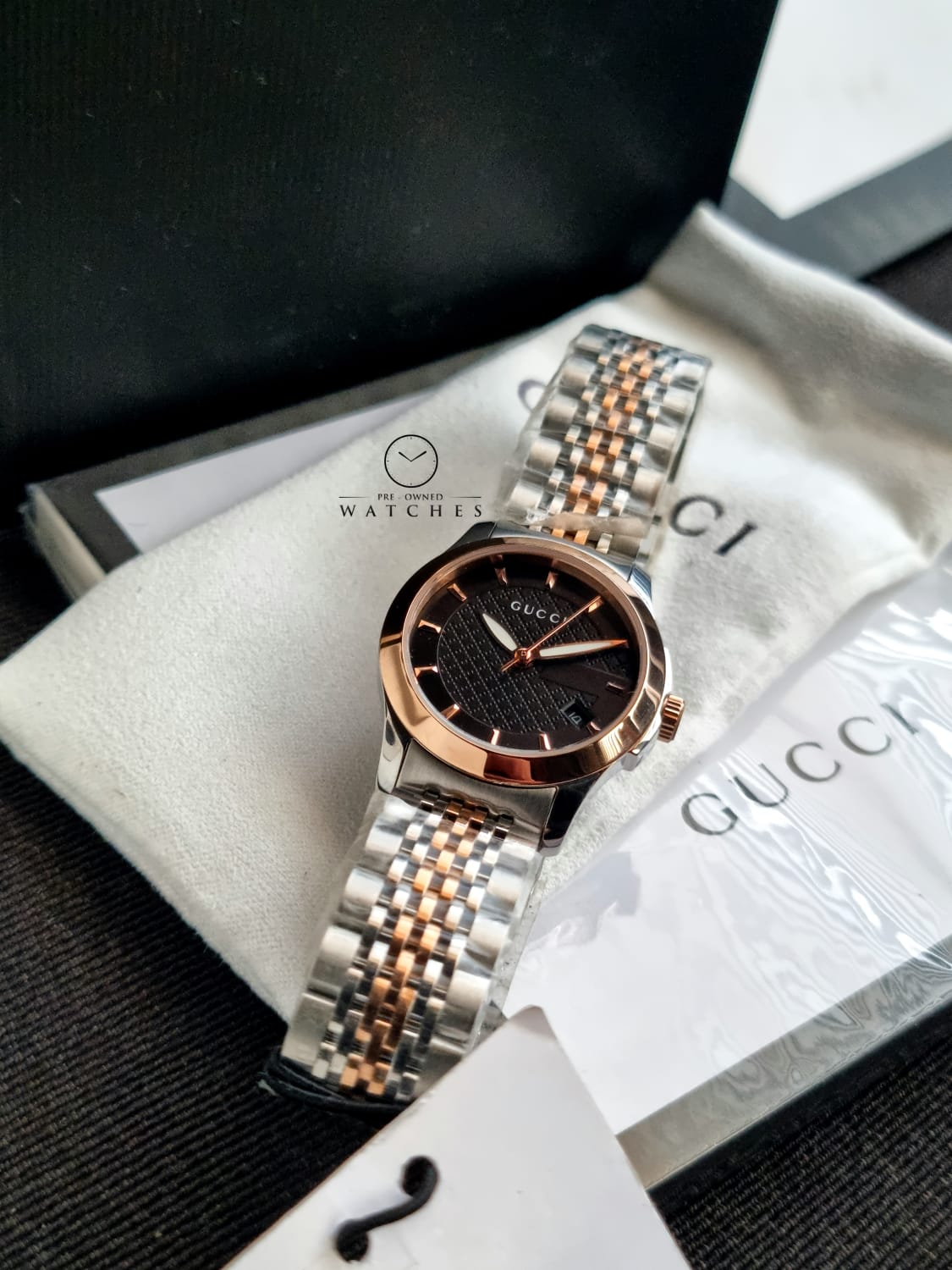 Gucci Women’s Analog Quartz Stainless Steel Swiss Made Black Dial 27mm Watch YA126512