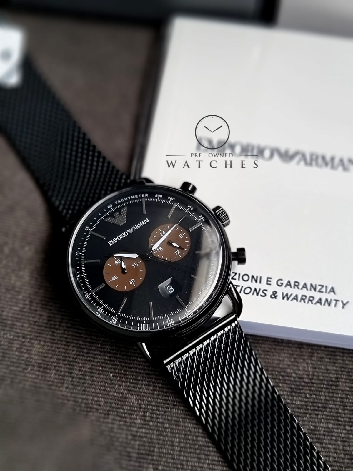 Emporio Armani Mens Chronograph Quartz Stainless Steel Black Dial 43mm Watch AR11142