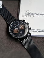 Emporio Armani Mens Chronograph Quartz Stainless Steel Black Dial 43mm Watch AR11142