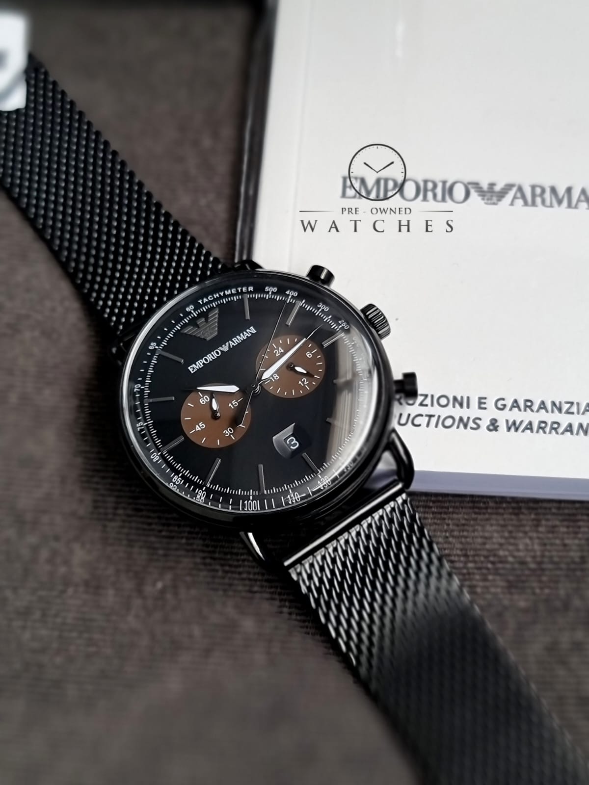 Emporio Armani Mens Chronograph Quartz Stainless Steel Black Dial 43mm Watch AR11142