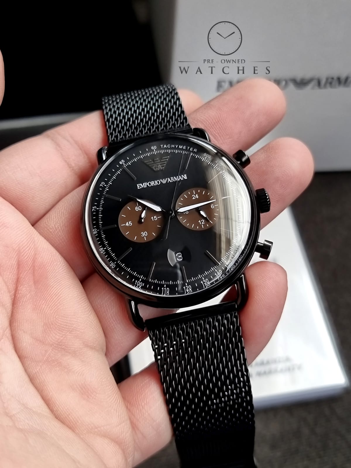 Emporio Armani Mens Chronograph Quartz Stainless Steel Black Dial 43mm Watch AR11142