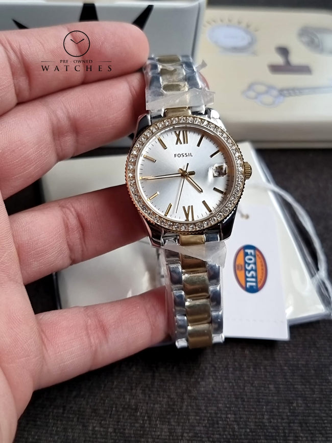 Fossil Scarlette Mini Three-Hand Date Two-Tone Stainless Steel Watch Hover Image