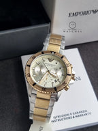Emporio Armani Men’s Quartz Two-tone Stainless Steel Beige Dial 43mm Watch AR11606
